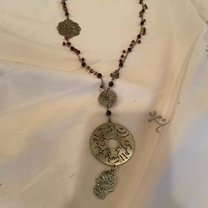 Garnet and sterling Arabic necklace